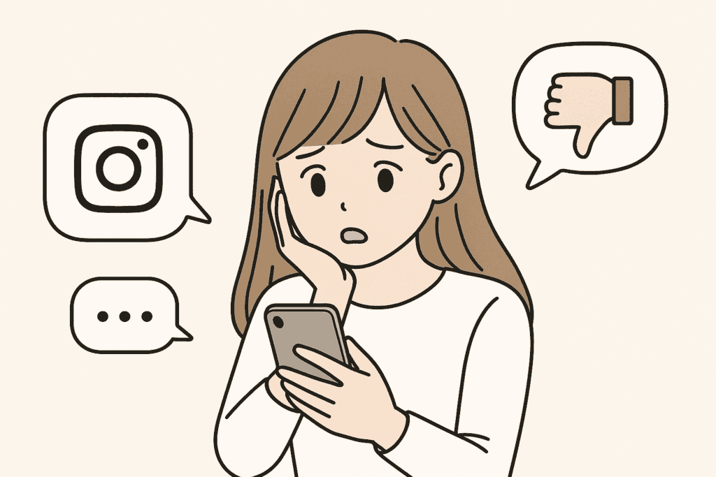 インスタグラムで「招待が送信されました」と表示を気にする女性